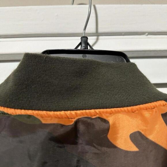 Vtg Camo Bomber Jacket Mens XL Reversible Blaze Orange Duck Camo PVC Shell - Picture 8 of 15